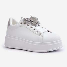 Zapatillas de Mujer con Plataforma y Mariposa, Blancas y Plateadas Naritevia blanco 4