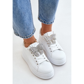 Zapatillas de Mujer con Plataforma y Mariposa, Blancas y Plateadas Naritevia blanco 5