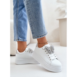Zapatillas de Mujer con Plataforma y Mariposa, Blancas y Plateadas Naritevia blanco 6