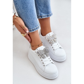 Zapatillas de Mujer con Plataforma y Mariposa, Blancas y Plateadas Naritevia blanco 9