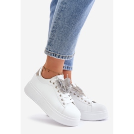 Zapatillas de Mujer con Plataforma y Mariposa, Blancas y Plateadas Naritevia blanco 1