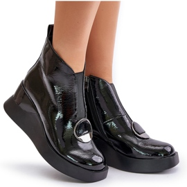 S.Barski Botas de cuña de charol con aislamiento D&amp;A MR880-136 Negro 9