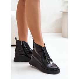 S.Barski Botas de cuña de charol con aislamiento D&amp;A MR880-136 Negro 5