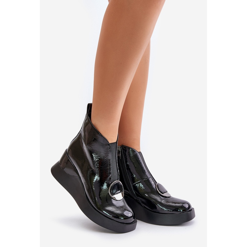 S.Barski Botas de cuña de charol con aislamiento D&amp;A MR880-136 Negro 1