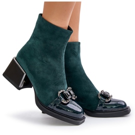 S.Barski Botas elegantes de tacón alto para mujer con decoración, verde oscuro MR880-127 8