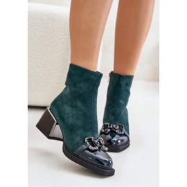 S.Barski Botas elegantes de tacón alto para mujer con decoración, verde oscuro MR880-127 5