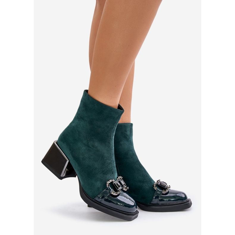 S.Barski Botas elegantes de tacón alto para mujer con decoración, verde oscuro MR880-127 1