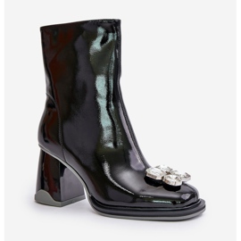 S.Barski Botas De Mujer Charol Con Tacón Alto Con Decoración D&amp;A MR880-019 Negro 10