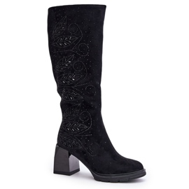 S.Barski Botas calentadas por encima de la rodilla para mujer decoradas con tacón alto MR880-158 negro 11