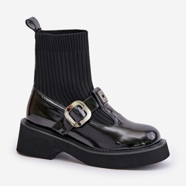 S.Barski Botines de charol con calcetín y hebilla, slip-on MR880-076, negro 11