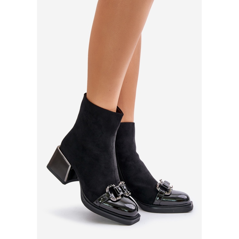 S.Barski Botas elegantes de tacón alto para mujer con decoración, negro MR880-127 1