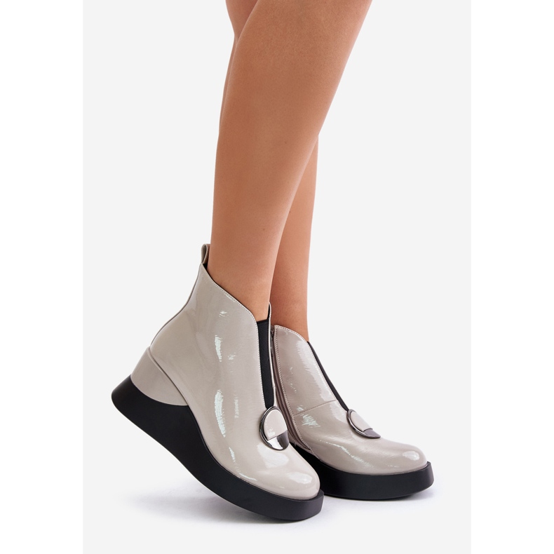 S.Barski Botas Cuña Charol Aislante D&amp;A MR880-136 Gris Claro 1