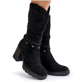 Jezzi Botas cálidas de tacón alto a media pantorrilla para mujer, negro Ivanelis 8