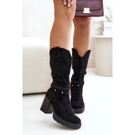 Jezzi Botas cálidas de tacón alto a media pantorrilla para mujer, negro Ivanelis 3