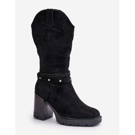 Jezzi Botas cálidas de tacón alto a media pantorrilla para mujer, negro Ivanelis 4
