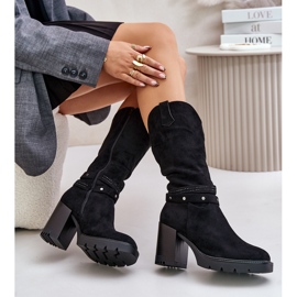 Jezzi Botas cálidas de tacón alto a media pantorrilla para mujer, negro Ivanelis 7