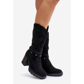 Jezzi Botas cálidas de tacón alto a media pantorrilla para mujer, negro Ivanelis 1