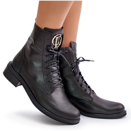 Zazoo 2955 Botines Worker De Piel Con Detalle Dorado En La Lengüeta, Negro 10