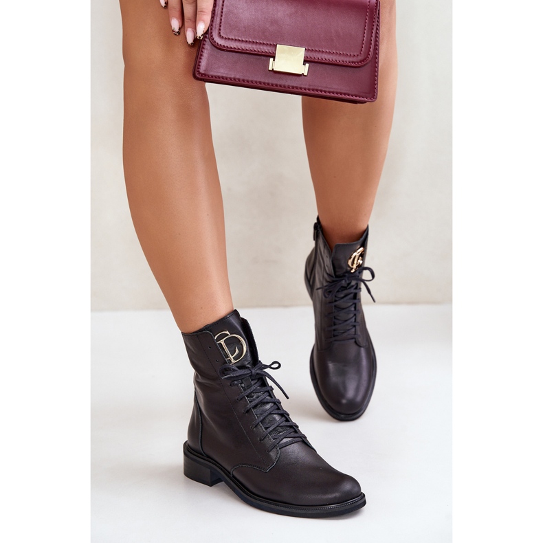 Zazoo 2955 Botines Worker De Piel Con Detalle Dorado En La Lengüeta, Negro 2