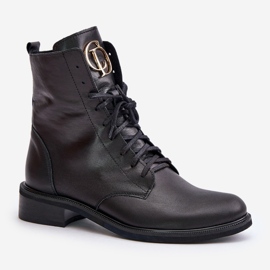 Zazoo 2955 Botines Worker De Piel Con Detalle Dorado En La Lengüeta, Negro 4