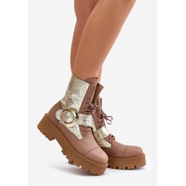 Zazoo 2942 Botines Obreros De Piel Con Hebilla Dorada, Beige 1