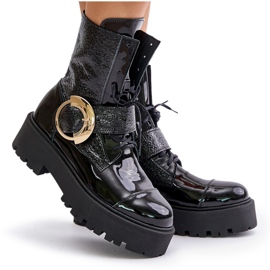 Zazoo 2942 Botines Worker De Piel Con Hebilla Dorada, Negro 9