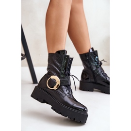 Zazoo 2942 Botines Worker De Piel Con Hebilla Dorada, Negro 7