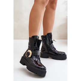 Zazoo 2942 Botines Worker De Piel Con Hebilla Dorada, Negro 2