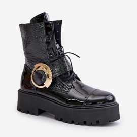 Zazoo 2942 Botines Worker De Piel Con Hebilla Dorada, Negro 4
