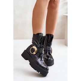 Zazoo 2942 Botines Worker De Piel Con Hebilla Dorada, Negro 3