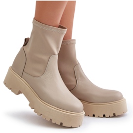 Zazoo 2947 Botas Slip-On para Mujer de Piel Natural, Beige 9