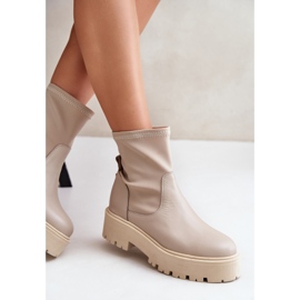 Zazoo 2947 Botas Slip-On para Mujer de Piel Natural, Beige 8