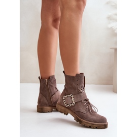 Zazoo 2951 Botines de ante con hebilla decorativa, beige oscuro 4
