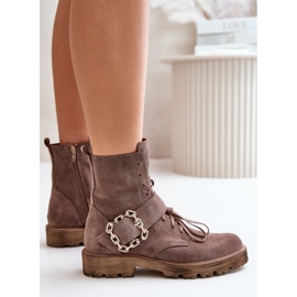 Zazoo 2951 Botines de ante con hebilla decorativa, beige oscuro 7