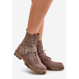 Zazoo 2951 Botines de ante con hebilla decorativa, beige oscuro 1