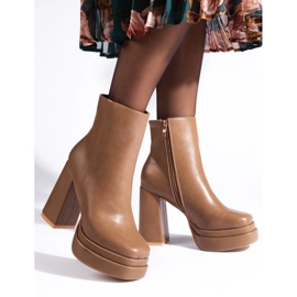 SHELOVET Botines de tacón beige oscuro marrón 3