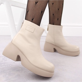 Botas de mujer de piel con plataforma, beige Goe OO2N4155 6