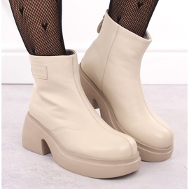 Botas de mujer de piel con plataforma, beige Goe OO2N4155 7