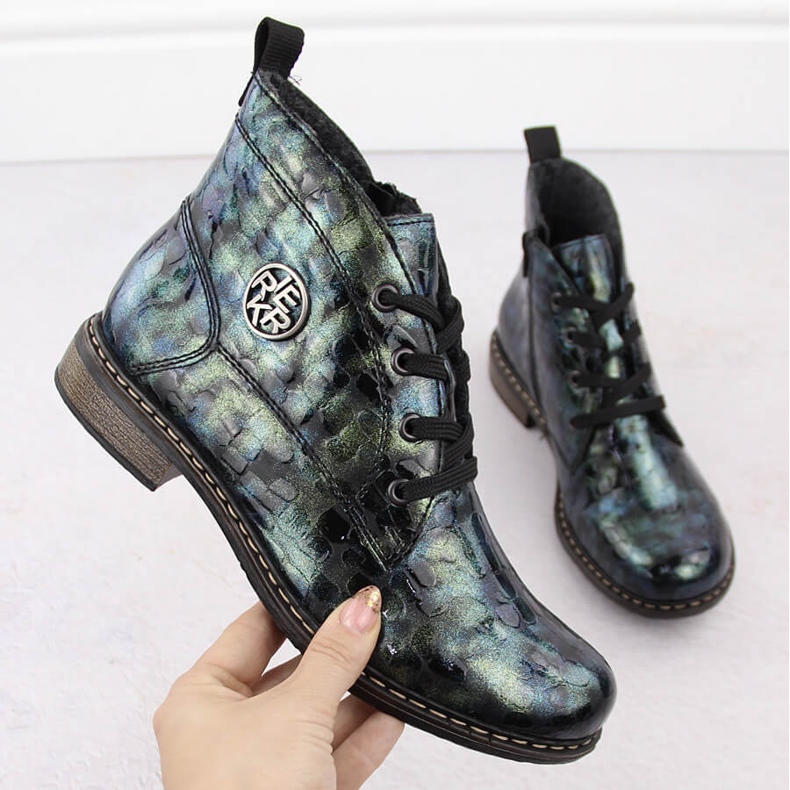 Botines de mujer charol verde croco Rieker 71205-90 1 Botines de mujer charol verde croco Rieker 71205-90 1