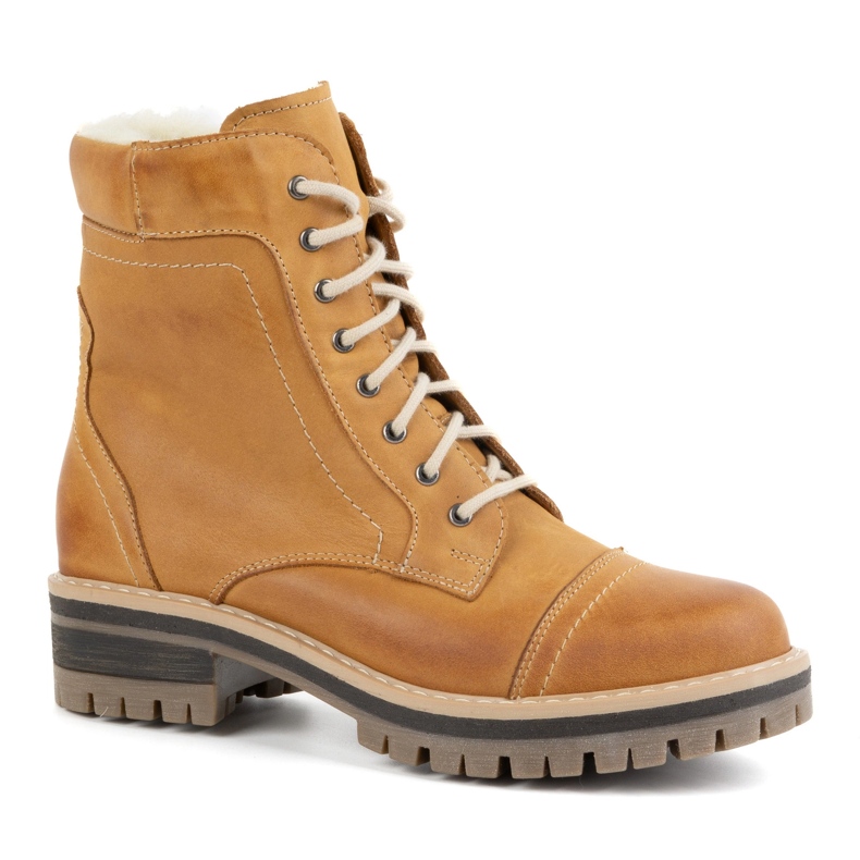 WASAK Botas de mujer con cordones en piel, forradas con lana 0546N, rojo naranja 1