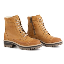WASAK Botas de mujer con cordones en piel, forradas con lana 0546N, rojo naranja 3