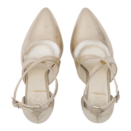 BUTDAM Tacones de baile Xena dorados con puntera puntiaguda y tiras 3