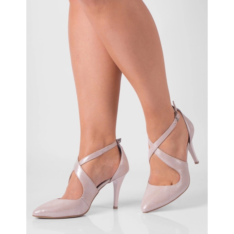 BUTDAM Stilettos de baile Xena rosa plateado con puntera crestada y tiras rosado 1