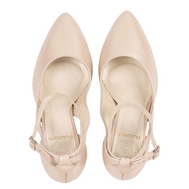 BUTDAM Zapatos de salón de piel con correa alrededor del tobillo, estable, beige Mila 3