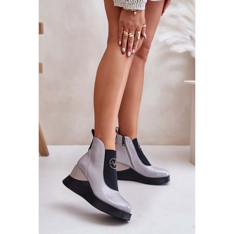 Botas Cuña Charol, Aislante Vinceza 66703, Gris 2 Botas Cuña Charol, Aislante Vinceza 66703, Gris 2