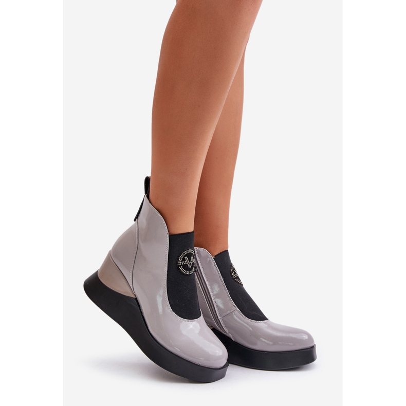 Botas Cuña Charol, Aislante Vinceza 66703, Gris 1 Botas Cuña Charol, Aislante Vinceza 66703, Gris 1