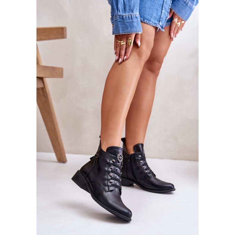 Jezzi Botines Bajos Aislantes Con Cremallera Con Adorno, Negro Nevalia 2 Jezzi Botines Bajos Aislantes Con Cremallera Con Adorno, Negro Nevalia 2