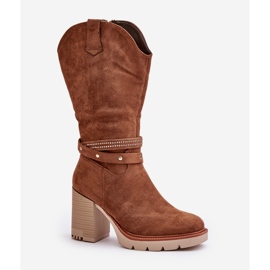 Jezzi Botas Camel Cálidas De Tacón Alto A Media Pierna Para Mujer Ivanelis marrón 4