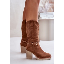 Jezzi Botas Camel Cálidas De Tacón Alto A Media Pierna Para Mujer Ivanelis marrón 5