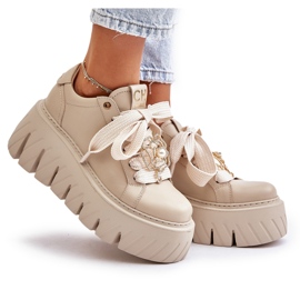 Zapatillas De Mujer Con Suela Maciza Y Decoración Dorada CheBello 4530 Beige 10